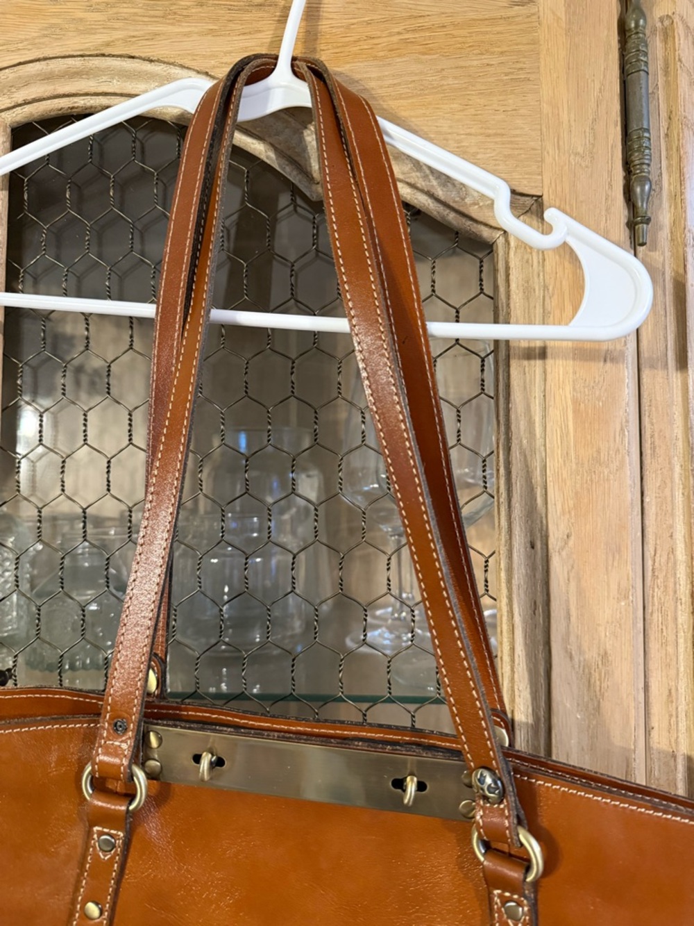 Patricia Nash Leather Tote Bag in Cognac Brown - Classic Studded Design - Picture 5 of 9
